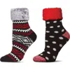 Memoi Assorted 2-pack Faux Fur Trim Nonslip Crew Socks In Black/black