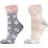 Memoi Assorted 2-pack Faux Fur Trim Nonslip Crew Socks In Pink
