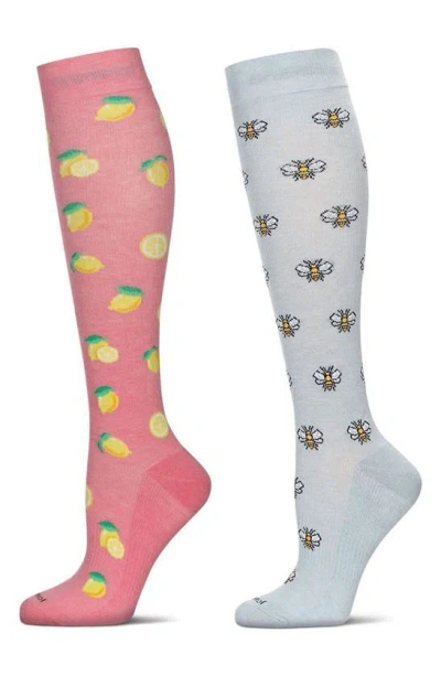 Memoi Assorted 2-pack Knee High Compression Socks In Pink