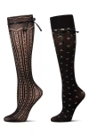Memoi Assorted 2-pack Knee High Socks In Black-beige