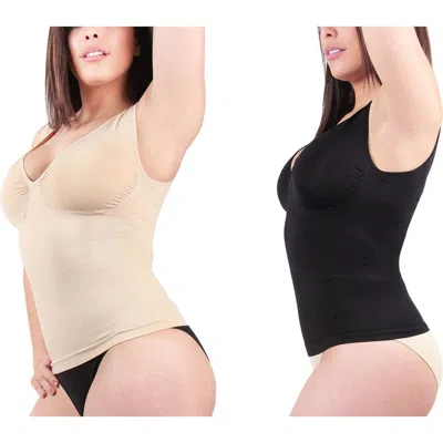 Memoi Assorted 2-pack Shaping Tanks In Beige/black