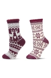 Memoi Assorted 2-pack Terry Cushioned Crew Socks In Burgundy