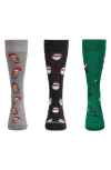 Memoi Assorted 3-pack Christmas Crew Socks In Grey/black