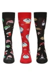 Memoi Assorted 3-pack Christmas Socks In Black/red