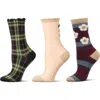 Memoi Assorted 3-pack Crew Socks In Beige