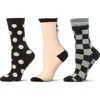 Memoi Assorted 3-pack Crew Socks In Black/black