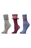 Memoi Assorted 3-pack Crew Socks In Gray Multi