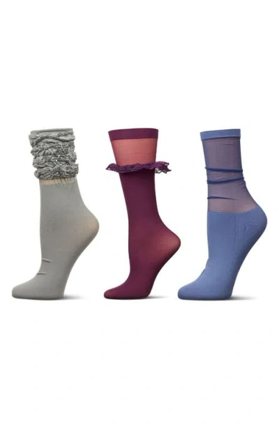 Memoi Assorted 3-pack Crew Socks In Gray Multi