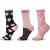 Memoi Assorted 3-pack Crew Socks In Pink
