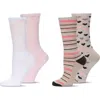 Memoi Assorted 4-pack Diabetic Crew Socks In Beige/pink/white