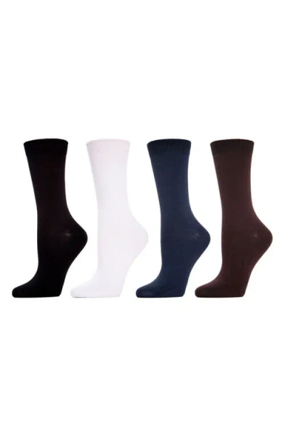 Memoi Assorted 4-pack Crew Socks In Black/white/brown