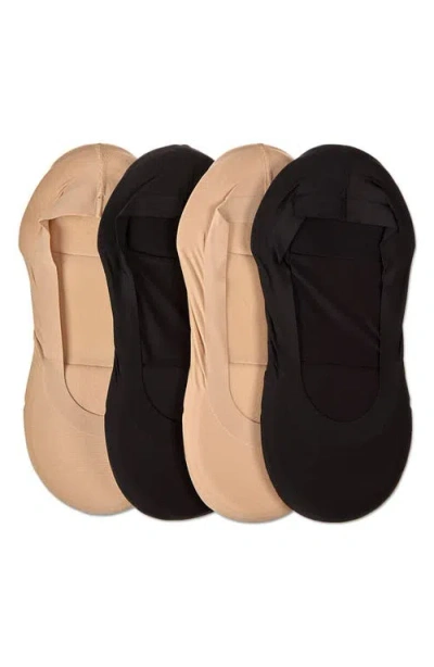 Memoi Assorted 4-pack Cushioned Liner Socks In Black