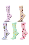 Memoi Assorted 5-pack Crew Socks In Multi