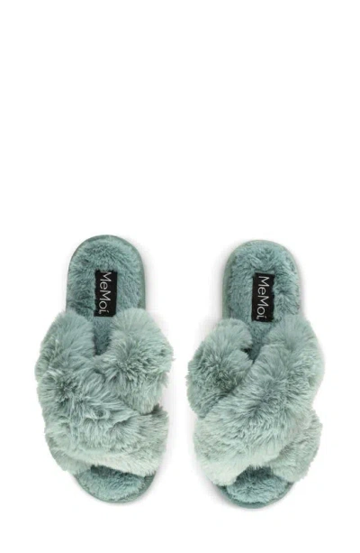 Memoi Beverly Faux Fur Memory Foam Slipper In Sea Blue