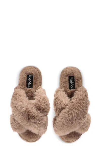 Memoi Beverly Faux Fur Memory Foam Slipper In Taupe