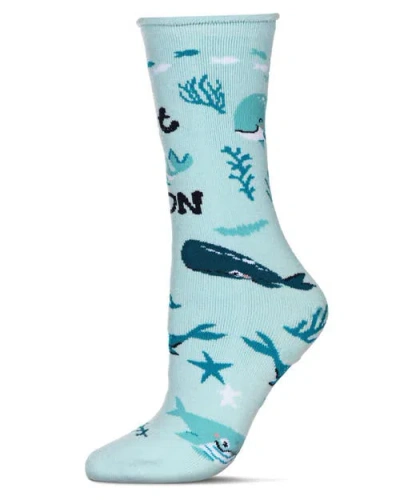 Memoi Big Kid's Get Whale Soon Greeting Card Crew Socks In Blue