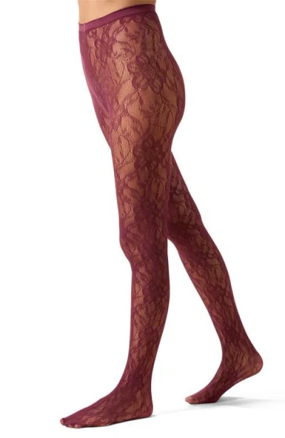 Memoi Blooming Floral Net Tights In Purple