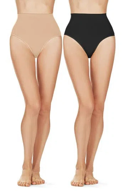 Memoi Body Smoothers 2-pack Shaping Briefs In Nude-black