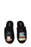 Memoi Book Club Faux Shearling Memory Foam Slipper In Black