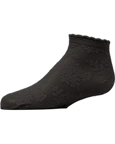 Memoi Kids'  Botanic Sheer Floral Anklet Socks In Black