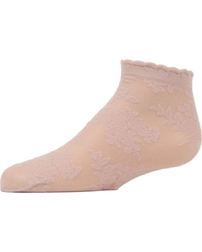 Memoi Kids'  Botanic Sheer Floral Anklet Socks In Brown