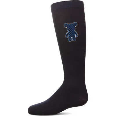 Memoi Kids'  Boxed Bear Patch Knee High Socks In Blue