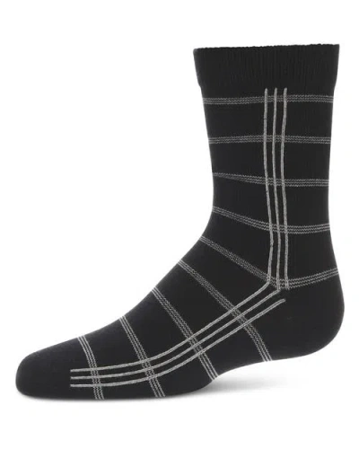Memoi Kids'  Boxed-stripe Fine-gauge Crew Sock In Black