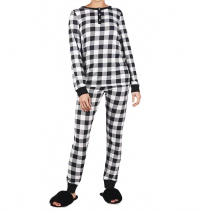 Memoi Buffalo Plaid Long Sleeve Pajama Set In Black/ivory In Multi