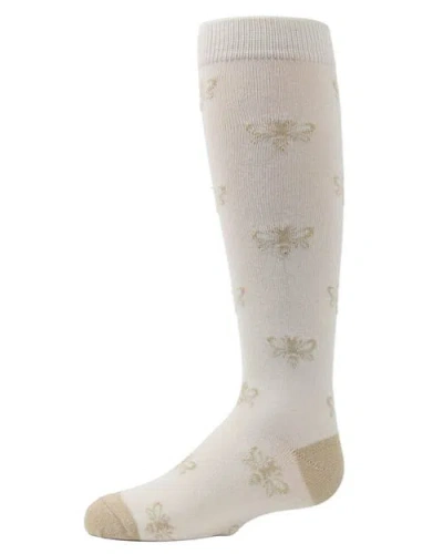 Memoi Kids'  Busy Bee Glitter Knee High Socks In White