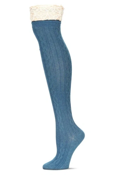Memoi Cable Knit Over-the-knee Socks In Blue