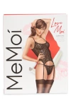 Memoi Cami Chic Lace Basque & G-string Set In Black