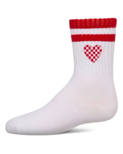 Memoi Kids'  Checkered Heart Crew Socks In White