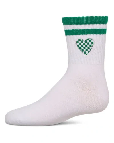 Memoi Kids'  Checkered Heart Crew Socks In White