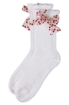 Memoi Cherry Bow Cable Crew Socks In White