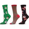 Memoi Christmas Assorted 3-pack Crew Socks In Black Multi