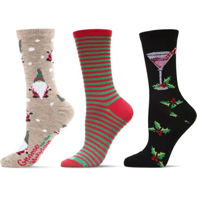 Memoi Christmas Assorted 3-pack Crew Socks In Brown