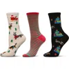 Memoi Christmas Assorted 3-pack Crew Socks In Gray Multi