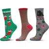 Memoi Christmas Assorted 3-pack Crew Socks In Green Multi