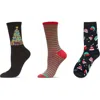 Memoi Christmas Assorted 3-pack Crew Socks In Multi