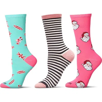 Memoi Christmas Assorted 3-pack Crew Socks In Pink