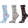 Memoi Christmas Assorted 3-pack Crew Socks In Pink