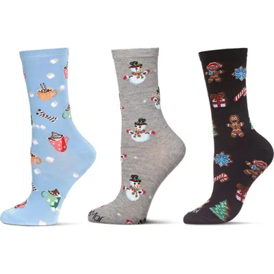 Memoi Christmas Assorted 3-pack Crew Socks In Pink