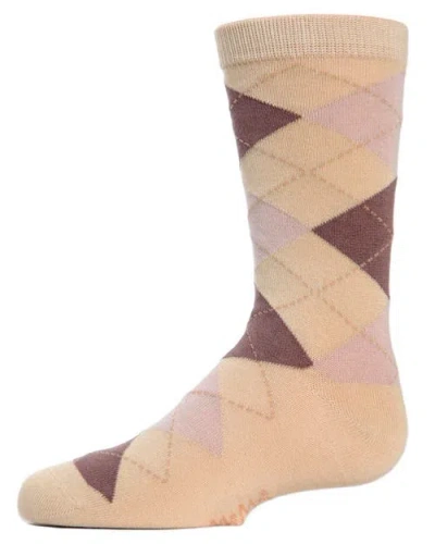 Memoi Kids'  Classic Argyle Mercerized Crew Socks In Brown