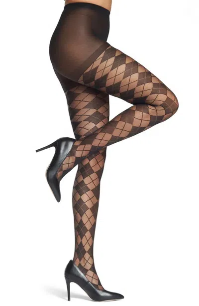 Memoi Classic Argyle Sheer Tights In Black