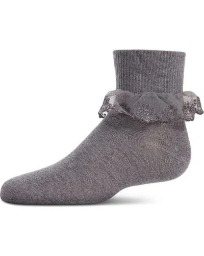 Memoi Kids'  Classic Lace Ruffle Anklet Socks In Gray