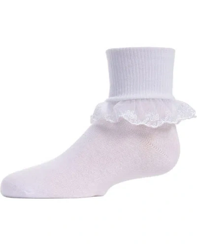 Memoi Kids'  Classic Lace Ruffle Anklet Socks In White