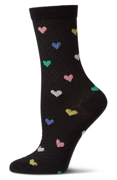 Memoi Colorful Hearts Cotton Blend Crew Socks In Black