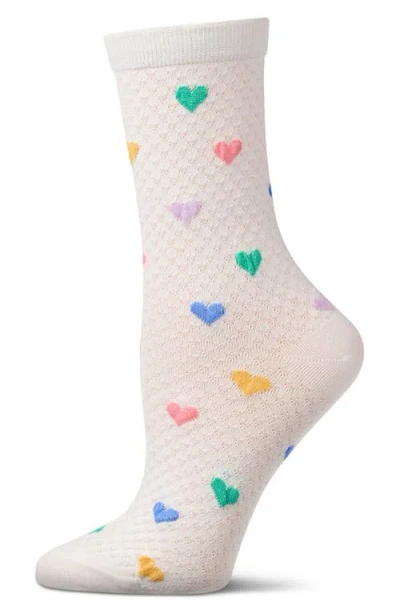 Memoi Colorful Hearts Cotton Blend Crew Socks In Multi