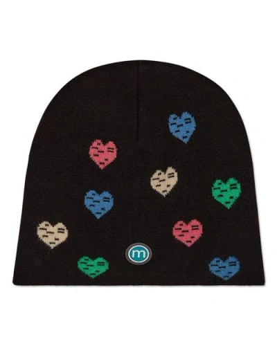 Memoi Kids'  Colorful Hearts Knit Beanie In Black