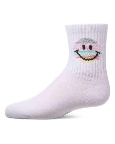 Memoi Kids'  Colorful Smiley Face Pointelle Ribbed Novelty Crew Sock In White